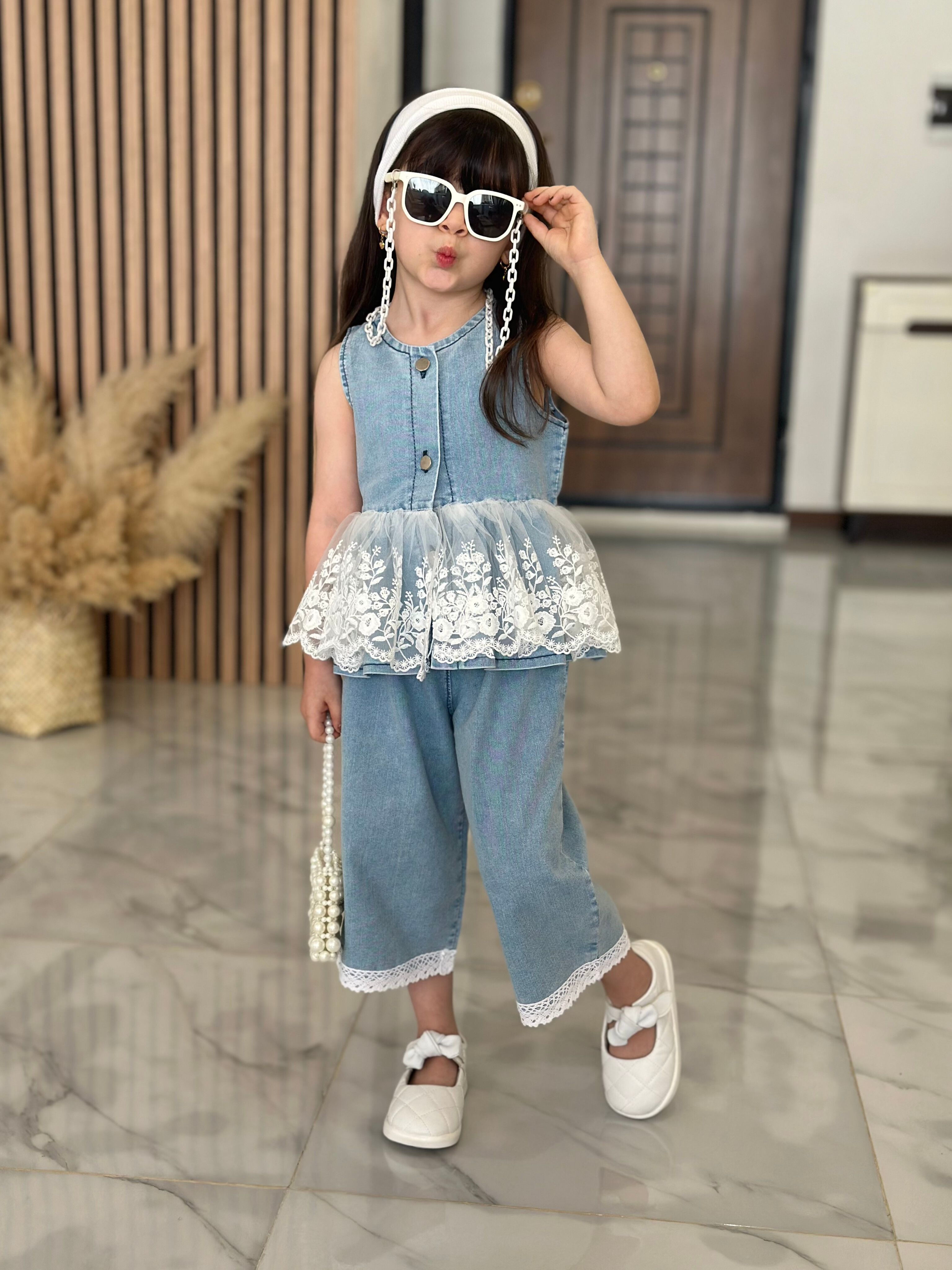 ست تاپ و شلوارک دخترانه بچگانه جنس لباس لی